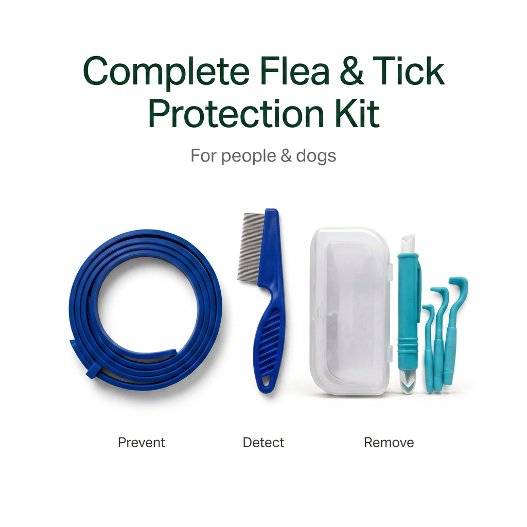 Complete Flea & Tick Protection Kit: collar, comb and tick removal tools