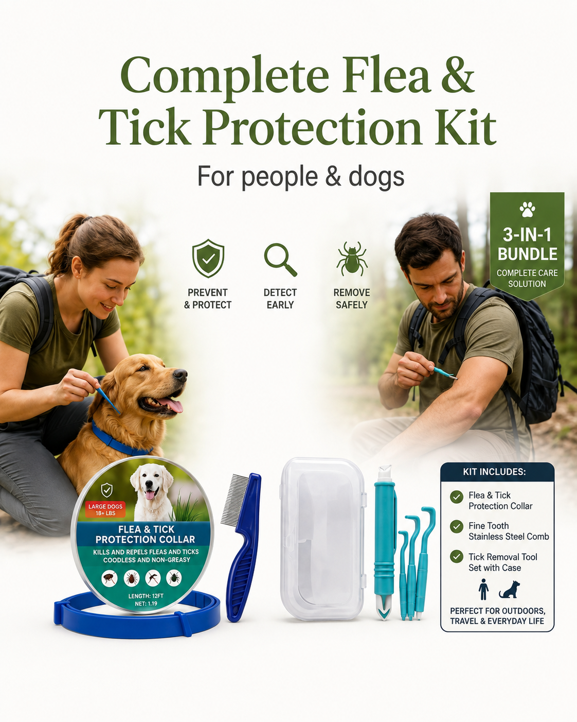 Complete Flea & Tick Protection Kit overview for people and dogs
